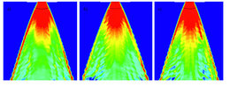Unterschiedlich starke Ausprägung von Randstrahlen beim Airless-Spritzen mit verschiedenen Materialien. a) η = Viskosität 40 mPa•s, Oberflächenspannung σ = 60 mN/m; b) η = 40 mPa•s, σ = 30 mN/m; c) η = 80 mPa•s, σ = 30 mN/m (Bild 1). Unterschiedlich starke Ausprägung von Randstrahlen beim Airless-Spritzen mit verschiedenen Materialien. a) η = Viskosität 40 mPa•s, Oberflächenspannung σ = 60 mN/m; b) η = 40 mPa•s, σ = 30 mN/m; c) η = 80 mPa•s, σ = 30 mN/m (Bild 1).