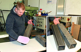 Bei der manuellen Anwendung des Trockenentfettungsverfahrens wird ein „SILfix“-Pad, das die Form eines Handschuhs hat, eingesetzt. Bei der manuellen Anwendung des Trockenentfettungsverfahrens wird ein „SILfix“-Pad, das die Form eines Handschuhs hat, eingesetzt.