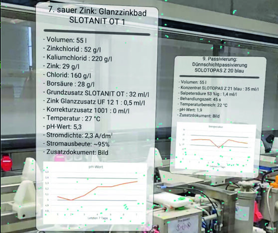 Virtuelle Datentafeln vor Anlagenkomponenten
