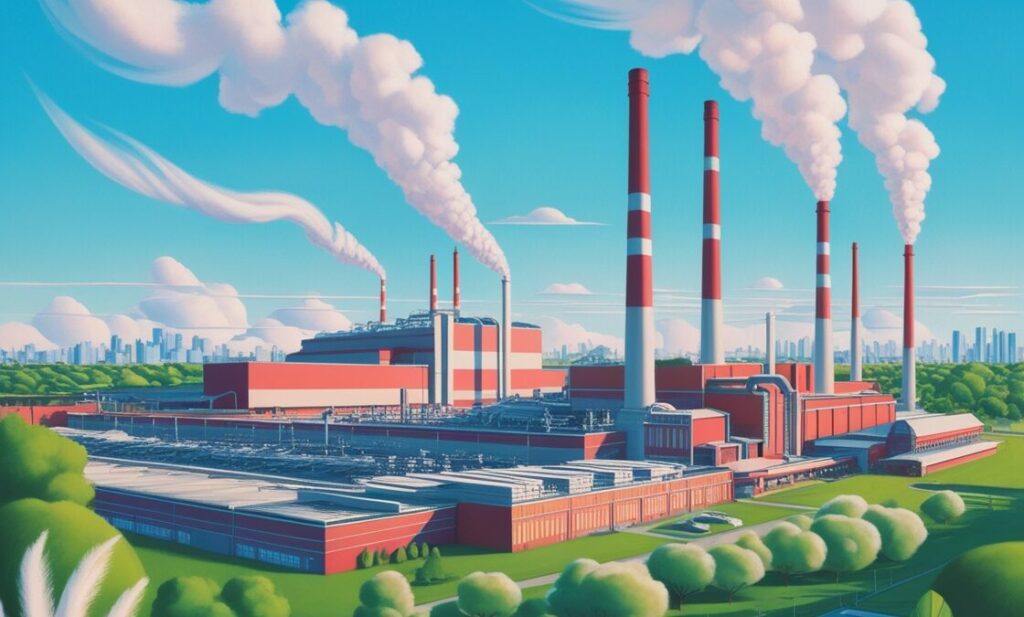 Symbolgrafik: Fabrik mit rauchenden Schornsteinen