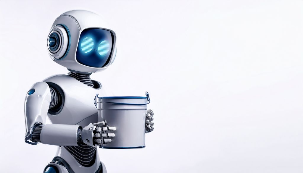Ein Roboter mit einem Eimer Lack