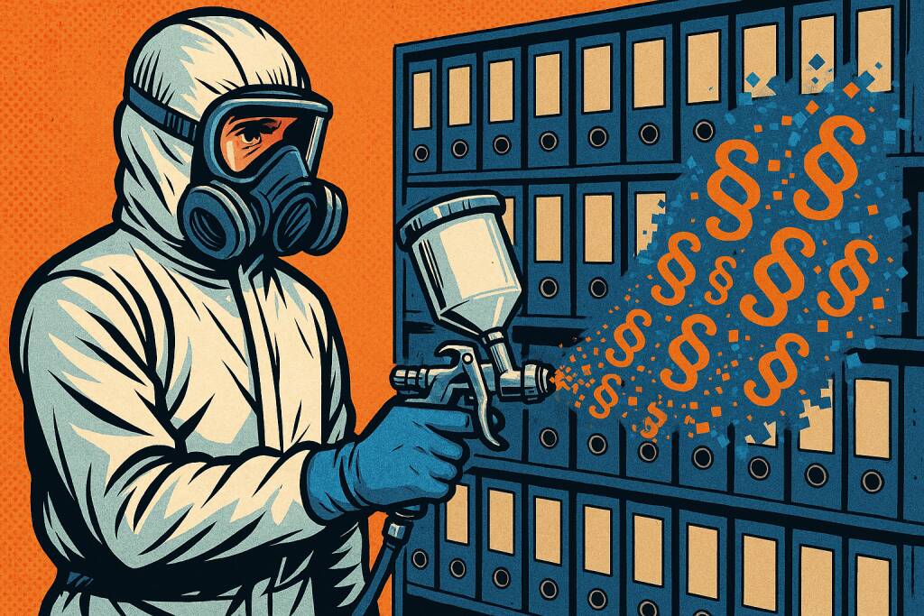 Symbolgrafik: Lackierer vor einem Aktenschrank