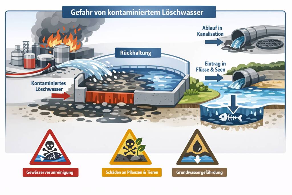 Grafik veranschaulicht die Gefahren von kontaminiertem Löschwasser